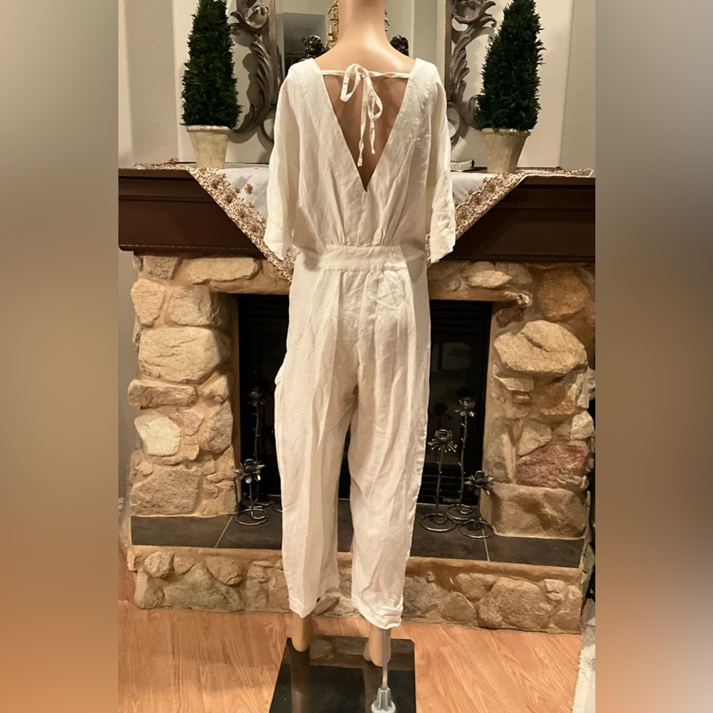 Free People Shining Sun Tie Front Off White / Ivory jumpsuit M - Picture 7 of 13
